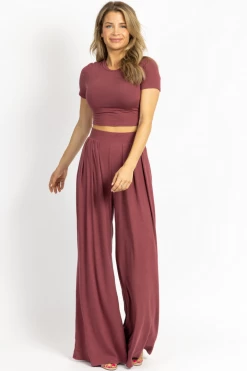 LA VIDA BUTTER SOFT PLUM CROP PALAZZO PANT SET *BACK IN STOCK*