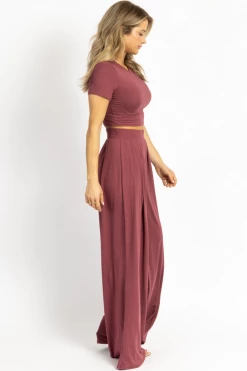 LA VIDA BUTTER SOFT PLUM CROP PALAZZO PANT SET *BACK IN STOCK*