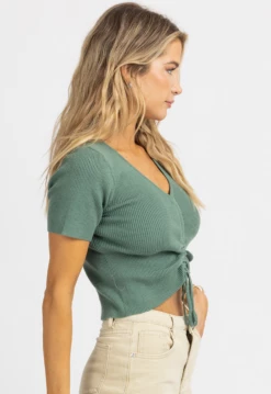 SHE & SKY CACTUS SHORT SLEEVE DRAWSTRING KNIT TOP