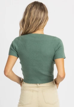 SHE & SKY CACTUS SHORT SLEEVE DRAWSTRING KNIT TOP