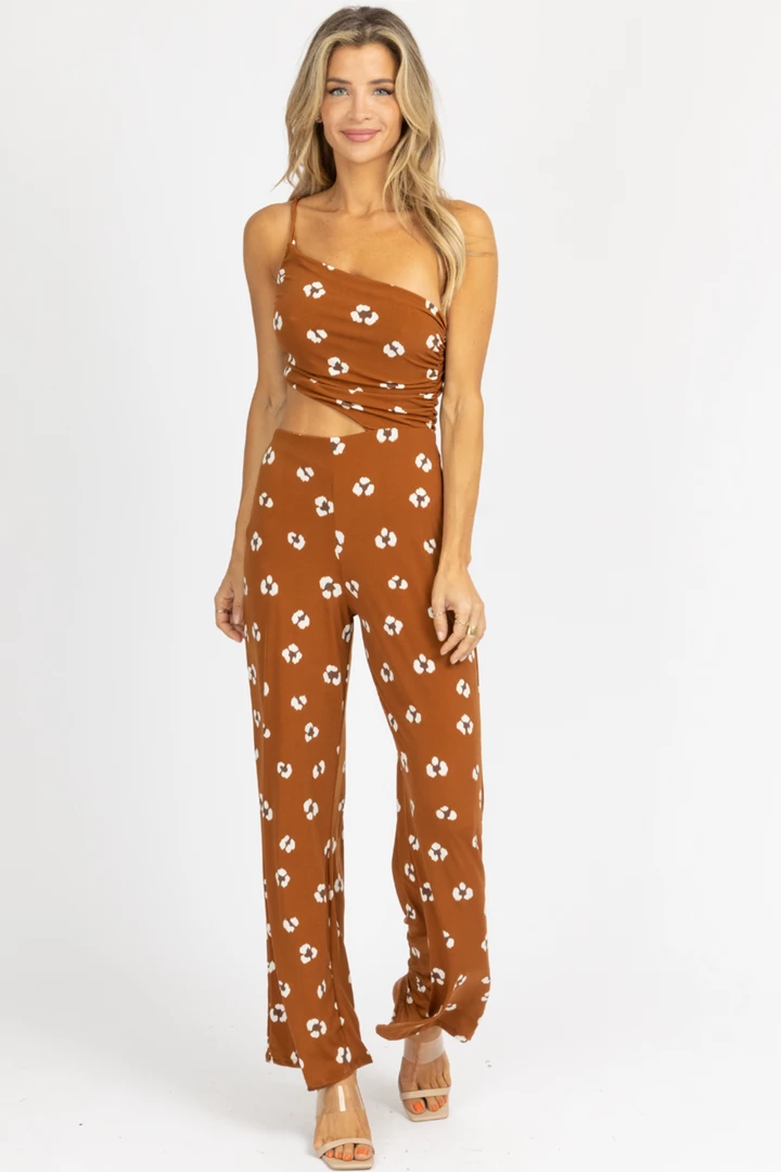 ENDLESS BLU CAMEL ABSTRACT OPEN SIDE ONE SHOULDER JUMPSUIT 1 ENDLESS BLU CAMEL ABSTRACT OPEN SIDE ONE SHOULDER JUMPSUIT