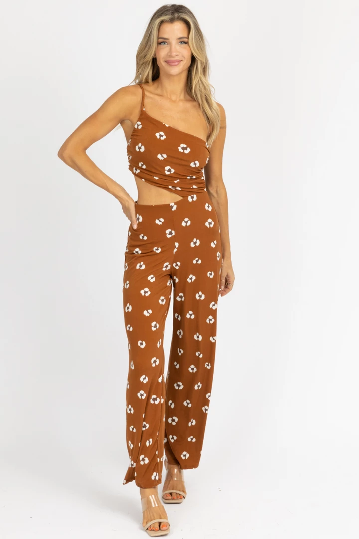 ENDLESS BLU CAMEL ABSTRACT OPEN SIDE ONE SHOULDER JUMPSUIT 2 ENDLESS BLU CAMEL ABSTRACT OPEN SIDE ONE SHOULDER JUMPSUIT