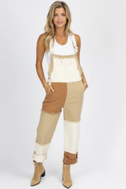 BLUE BLUSH NEUTRAL COLORBLOCK PATCHWORK OVERALL NEW ARRIVALS