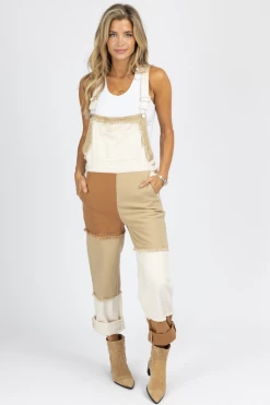 BLUE BLUSH NEUTRAL COLORBLOCK PATCHWORK OVERALL NEW ARRIVALS