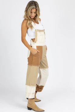 BLUE BLUSH NEUTRAL COLORBLOCK PATCHWORK OVERALL NEW ARRIVALS