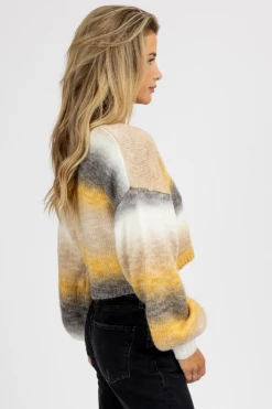 BLUE BLUSH NEW ARRIVALS CAMEL MULTIDYED V-NECK SWEATER