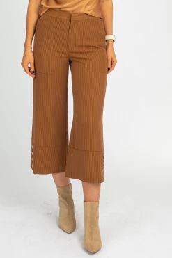 DRESS FORUM CLOTHING CAMEL PINSTRIPE WIDE LEG TROUSERS