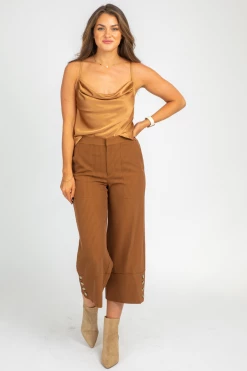 DRESS FORUM CLOTHING CAMEL PINSTRIPE WIDE LEG TROUSERS