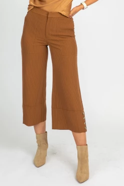 DRESS FORUM CLOTHING CAMEL PINSTRIPE WIDE LEG TROUSERS