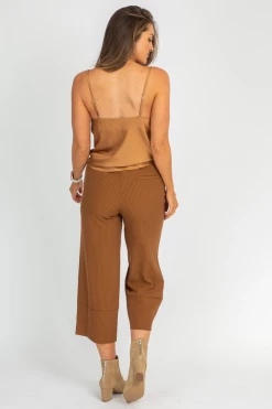 DRESS FORUM CLOTHING CAMEL PINSTRIPE WIDE LEG TROUSERS