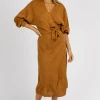 MABLE CAMEL KNIT WRAP SWEATER MIDI DRESS NEW ARRIVALS