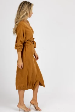 MABLE CAMEL KNIT WRAP SWEATER MIDI DRESS NEW ARRIVALS