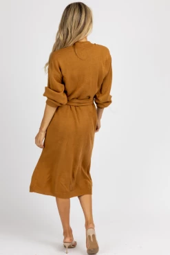 MABLE CAMEL KNIT WRAP SWEATER MIDI DRESS NEW ARRIVALS