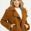 OLIVACEOUS CAMEL SHERPA COLLARED ZIP COAT NEW ARRIVALS