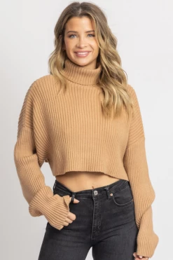 MIMOSA CAMEL RIBBED TURTLENECK SWEATER