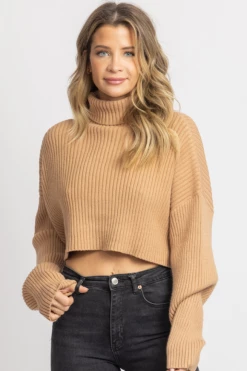 MIMOSA CAMEL RIBBED TURTLENECK SWEATER