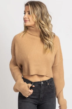 MIMOSA CAMEL RIBBED TURTLENECK SWEATER