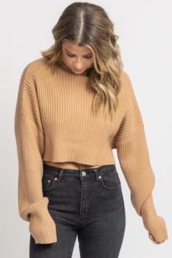 MIMOSA CAMEL RIBBED TURTLENECK SWEATER
