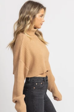 MIMOSA CAMEL RIBBED TURTLENECK SWEATER