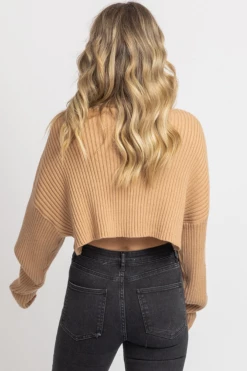 MIMOSA CAMEL RIBBED TURTLENECK SWEATER