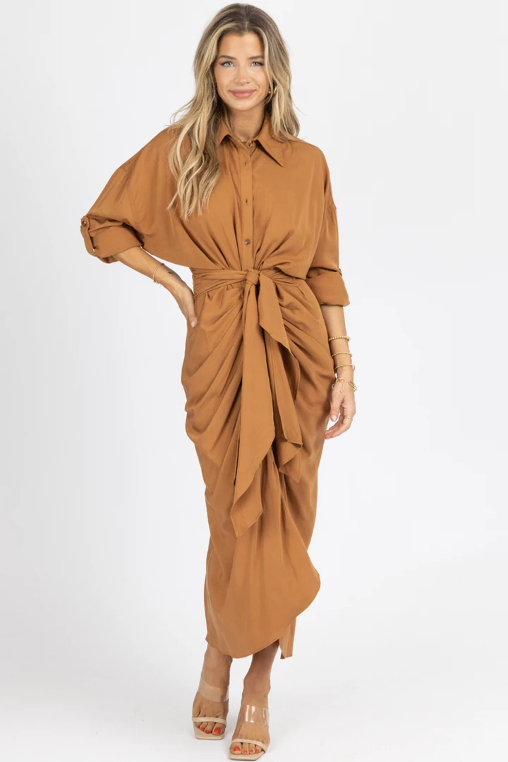 MABLE CAMEL TENCEL BUTTON DOWN SHIRT DRESS NEW ARRIVALS 3 MABLE CAMEL TENCEL BUTTON DOWN SHIRT DRESS NEW ARRIVALS