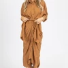 MABLE CAMEL TENCEL BUTTON DOWN SHIRT DRESS NEW ARRIVALS