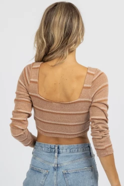 LE LIS CAMEL + TAUPE STRIPED KNIT SQUARENECK CROP NEW ARRIVALS