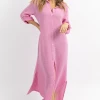 VENTI6 CANDY PINK GAUZE MAXI SHIRT DRESS