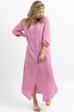 VENTI6 CANDY PINK GAUZE MAXI SHIRT DRESS