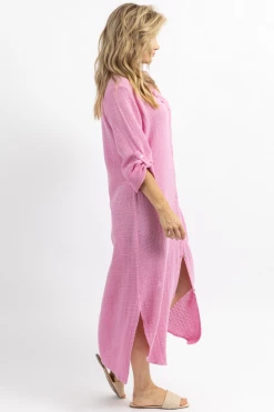 VENTI6 CANDY PINK GAUZE MAXI SHIRT DRESS
