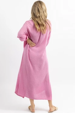 VENTI6 CANDY PINK GAUZE MAXI SHIRT DRESS