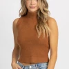 L'ABEYE NEW ARRIVALS CARAMEL MOCK NECK KNIT TANK