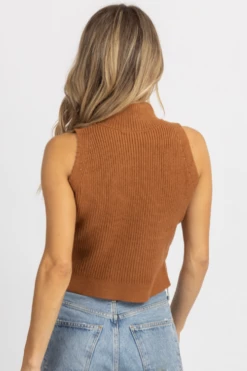 L'ABEYE NEW ARRIVALS CARAMEL MOCK NECK KNIT TANK