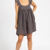 OLIVACEOUS CARBON LINEN RUFFLE STRAP MINI DRESS CLOTHING