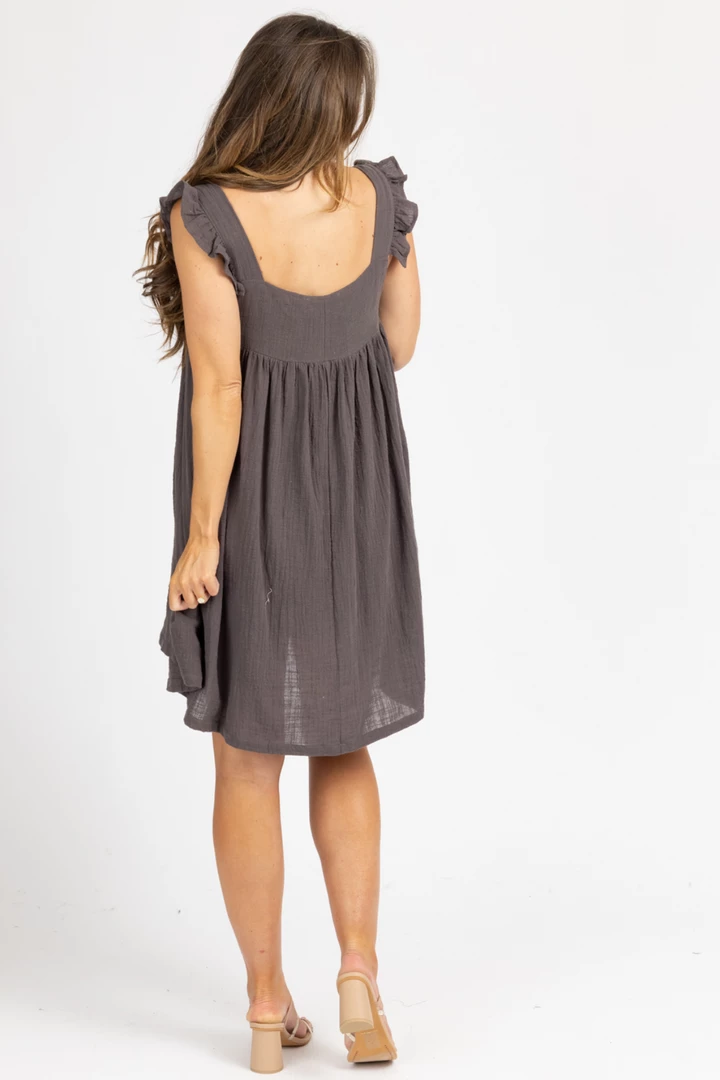 OLIVACEOUS CARBON LINEN RUFFLE STRAP MINI DRESS CLOTHING 5 OLIVACEOUS CARBON LINEN RUFFLE STRAP MINI DRESS CLOTHING