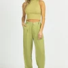 EMORY PARK CELERY SATIN HIGH WAISTED WIDE LEG TROUSERS NEW ARRIVALS