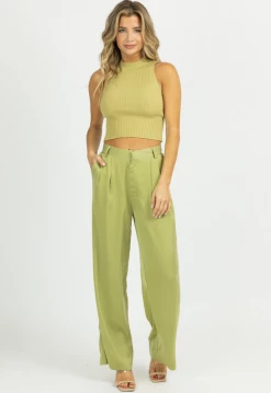 EMORY PARK CELERY SATIN HIGH WAISTED WIDE LEG TROUSERS NEW ARRIVALS