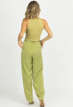 EMORY PARK CELERY SATIN HIGH WAISTED WIDE LEG TROUSERS NEW ARRIVALS