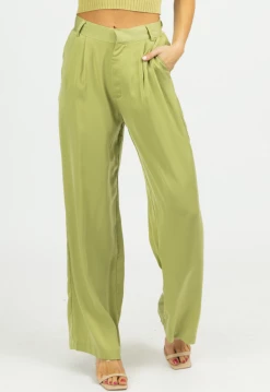 EMORY PARK CELERY SATIN HIGH WAISTED WIDE LEG TROUSERS NEW ARRIVALS