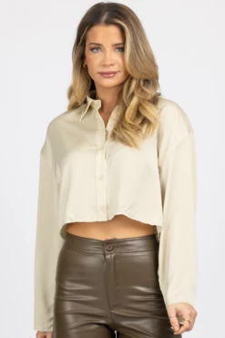 MIMOSA CHAMPAGNE CROPPED SILKY BUTTON BLOUSE NEW ARRIVALS