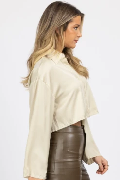 MIMOSA CHAMPAGNE CROPPED SILKY BUTTON BLOUSE NEW ARRIVALS