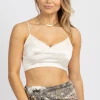 HEY BABE CHAMPAGNE SATIN LACE CROP TANK NEW ARRIVALS