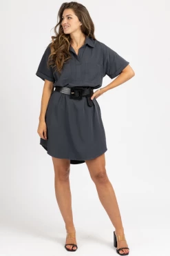 FORE COLLECTION WASHED BLACK COLLARED SHIRT DRESS 8 FORE COLLECTION WASHED BLACK COLLARED SHIRT DRESS