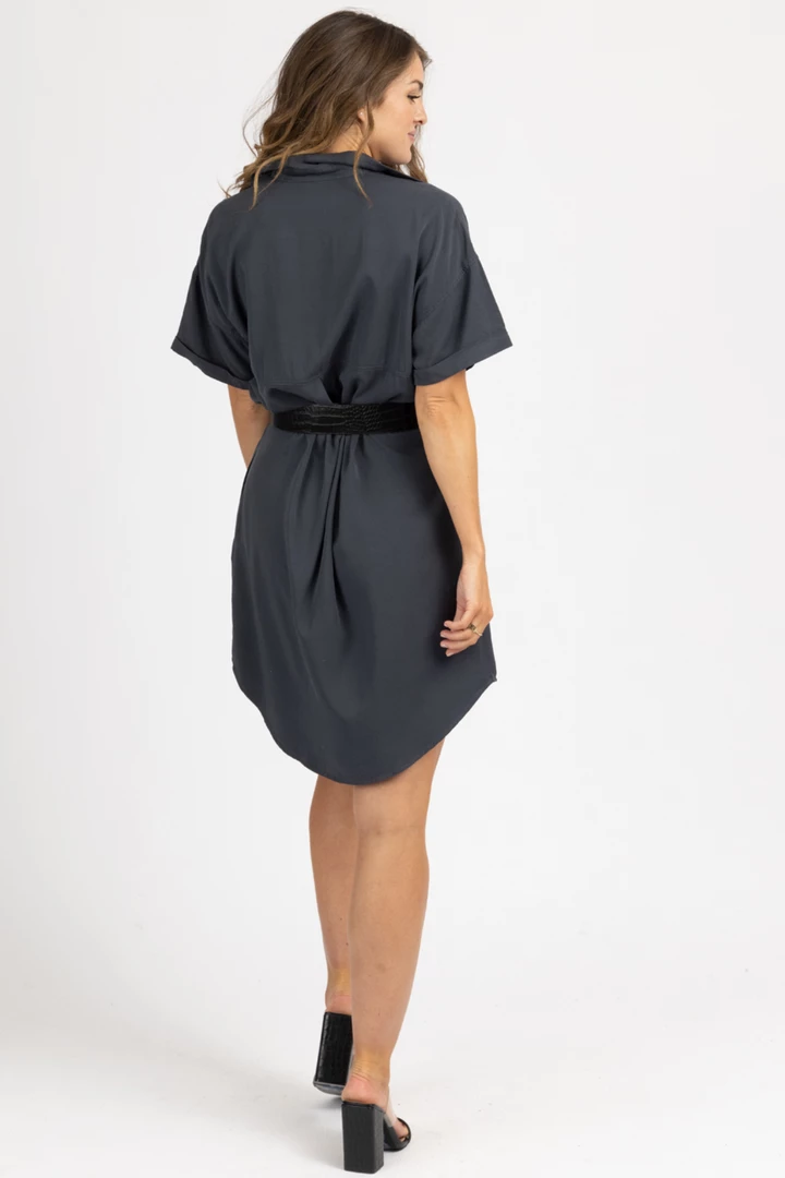 FORE COLLECTION WASHED BLACK COLLARED SHIRT DRESS 5 FORE COLLECTION WASHED BLACK COLLARED SHIRT DRESS