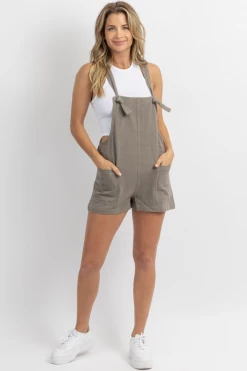 MIOU MUSE CHARCOAL COTTON LINEN SHORT OVERALL NEW ARRIVALS