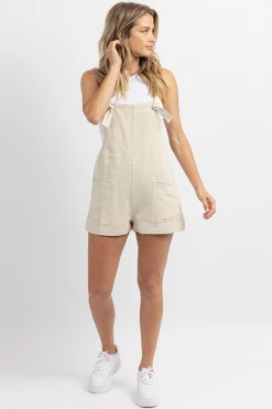 MIOU MUSE OATMEAL COTTON LINEN SHORT OVERALL NEW ARRIVALS