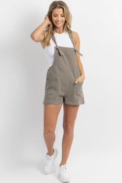MIOU MUSE CHARCOAL COTTON LINEN SHORT OVERALL NEW ARRIVALS