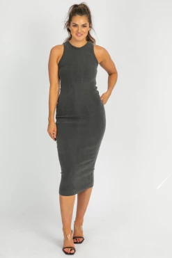 EMORY PARK CLOTHING CHARCOAL RIBBED RACERBACK MIDI