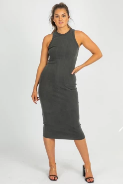 EMORY PARK CLOTHING CHARCOAL RIBBED RACERBACK MIDI