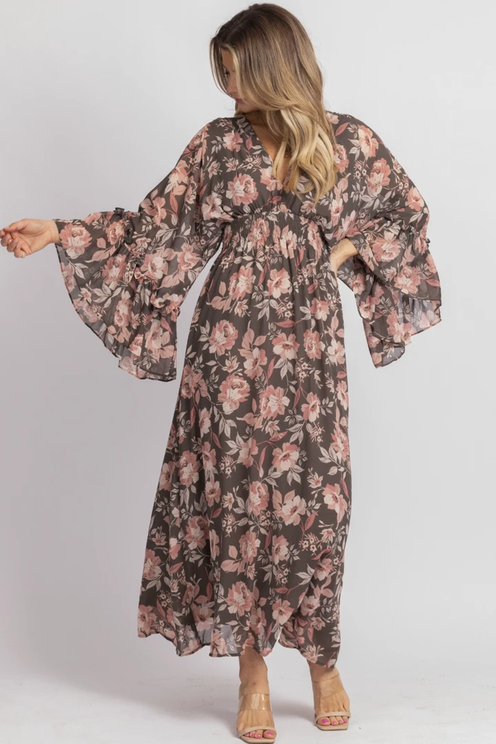 DRESS FORUM NEW ARRIVALS CHARCOAL ROSE BUTTERFLY SLEEVED MIDI DRESS 2 DRESS FORUM NEW ARRIVALS CHARCOAL ROSE BUTTERFLY SLEEVED MIDI DRESS